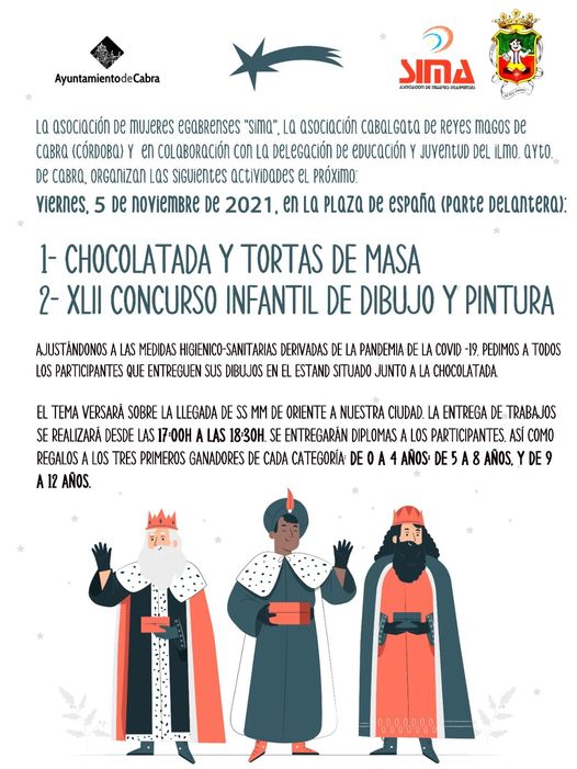 Chocolatada y concurso de dibujo pro cavalgata de Reyes Magos, Cabra noviembre 2021