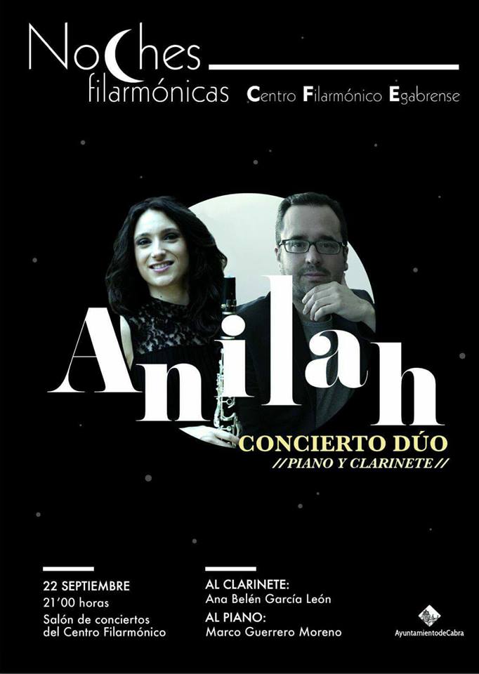 Noches filarmónicas «Anilah» cocierto a duo; piano y clarinete.