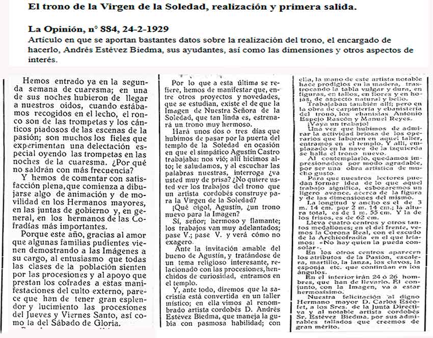 Recopilación de fotos y artículos de «La opinión». Prensa de Cabra de Córdoba