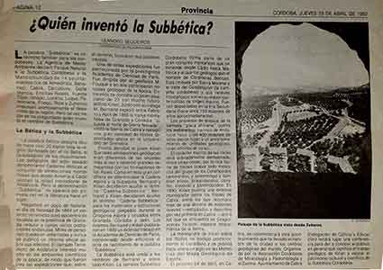  «¿Quien inventó la Subbética» artículo de Leandro Sequeiros