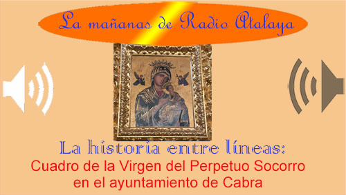 cuadro de la Virgen del Perpetuo Socorro, obra de Encarnación González, colocado en la escalera del Ayuntamiento de Cabra.